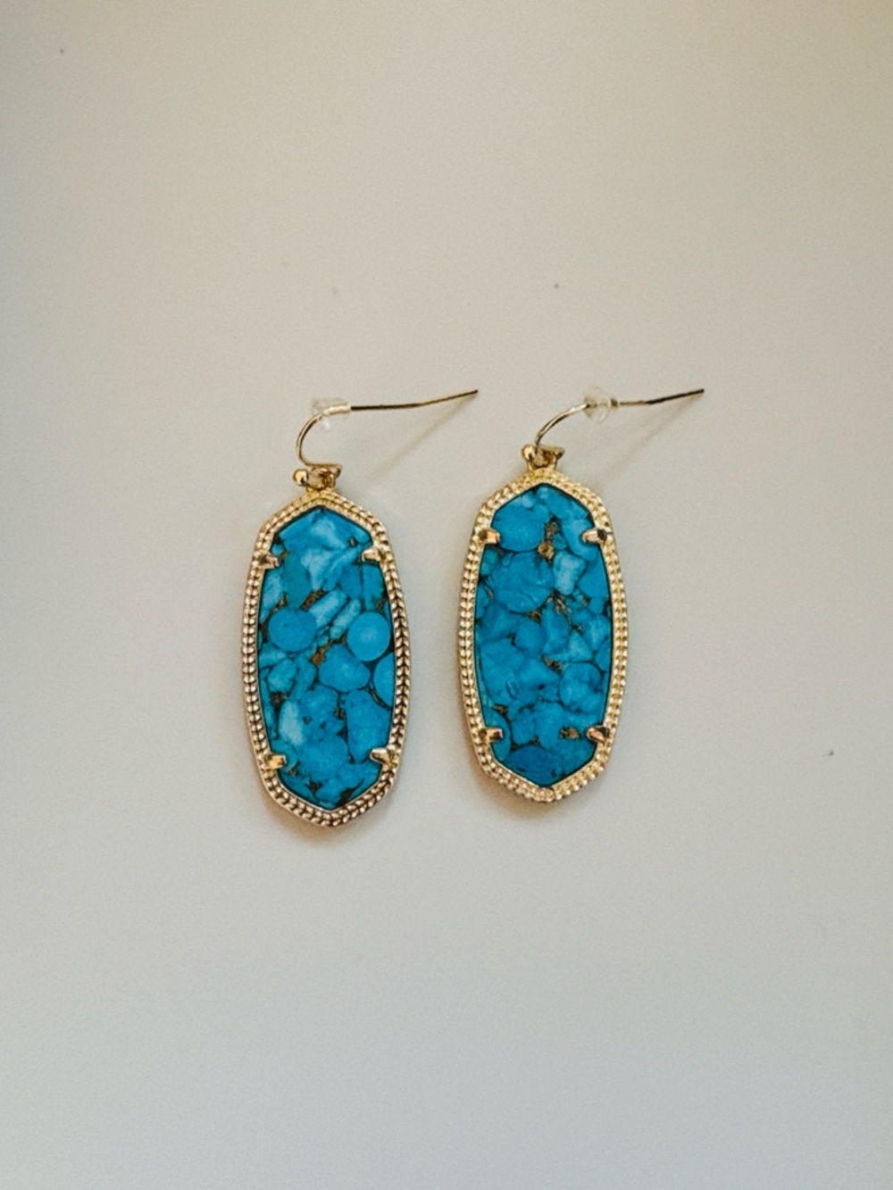 EUC [Kendra Scott] Elle Drop Dangle Earrings, Bronze Veined Turquoise Magnesite - Picture 3 of 10